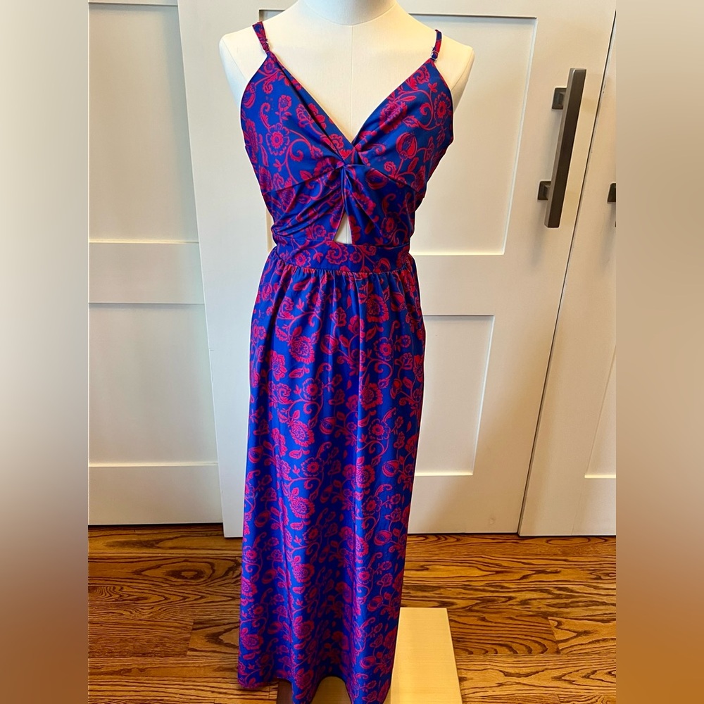 NWOT- CUPSHE Women's Maxi Dress Floral Print Twisted V Neck Blue Floral- Size L - Picture 5 of 9